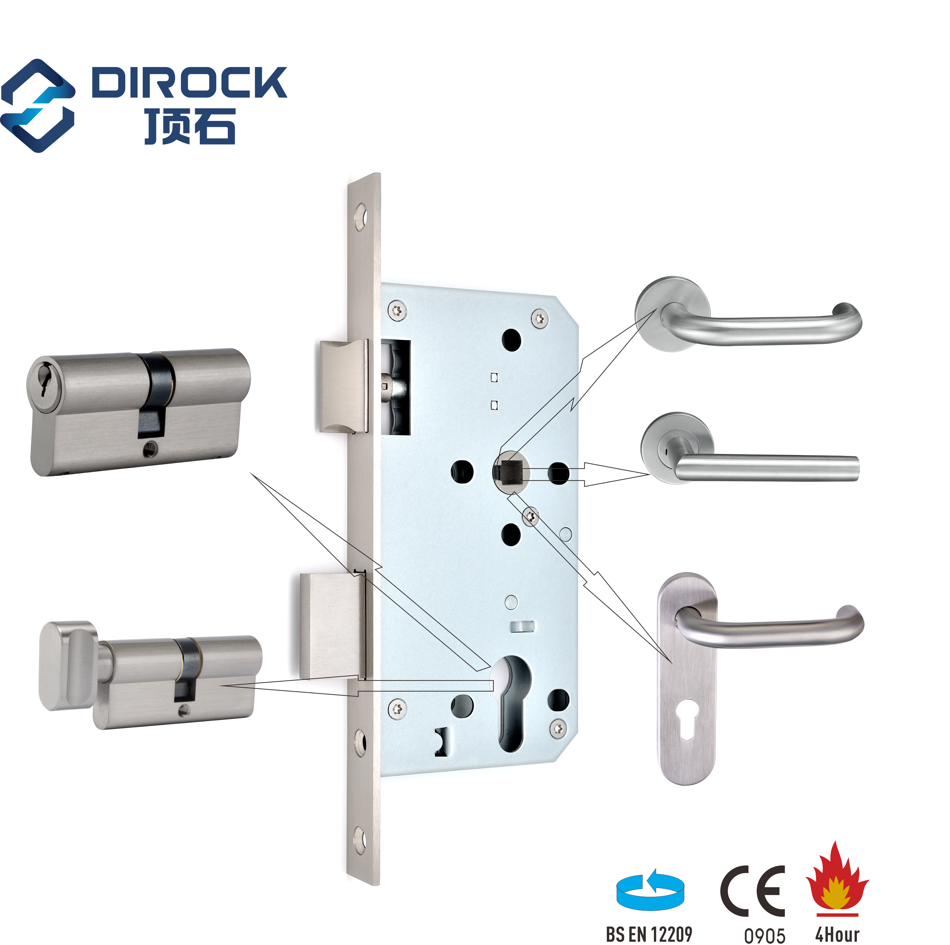 60mins 90mins 120mins  240 mins Fire rated DIN18250/18251 fire door lock EN12209 euro standard 7260 mortise sash lock