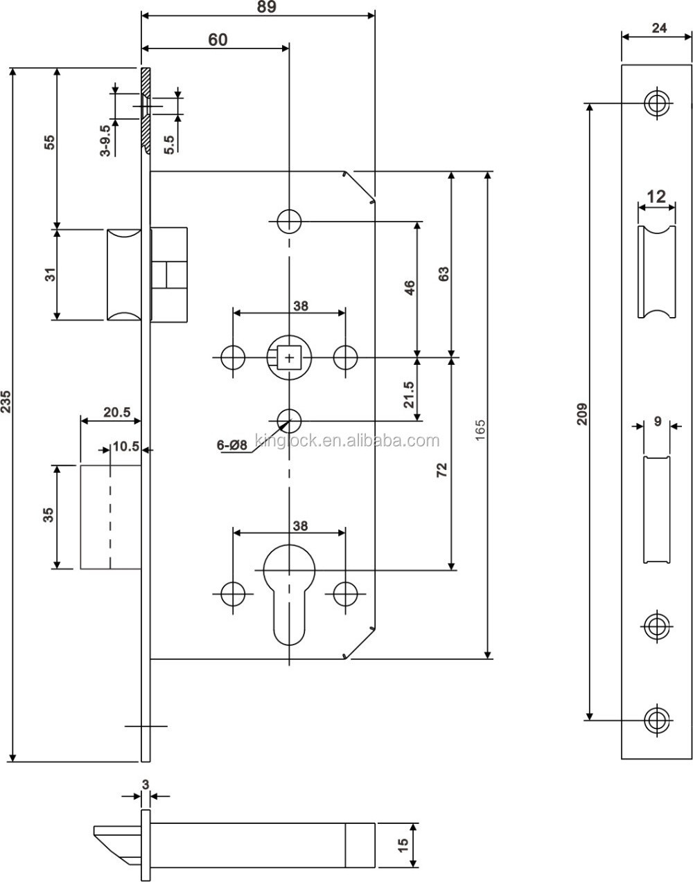 Latch Dead bolt 6072 Door Mortise Anti Theft/DIN18251 Fire Rated European Standard Sash Lock /304 Stainless Steel Lock Body