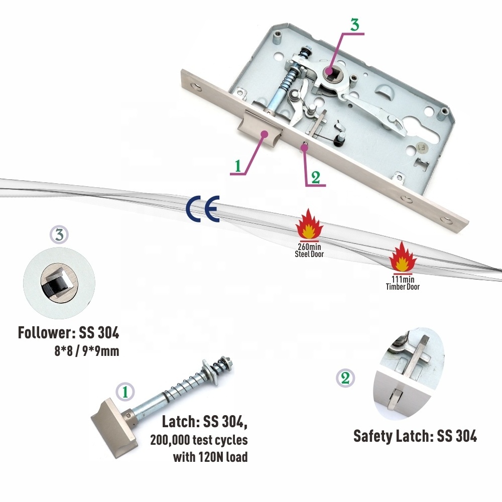 CE high-end lock Italian European mortise lock din night latch for ironmongery architectural