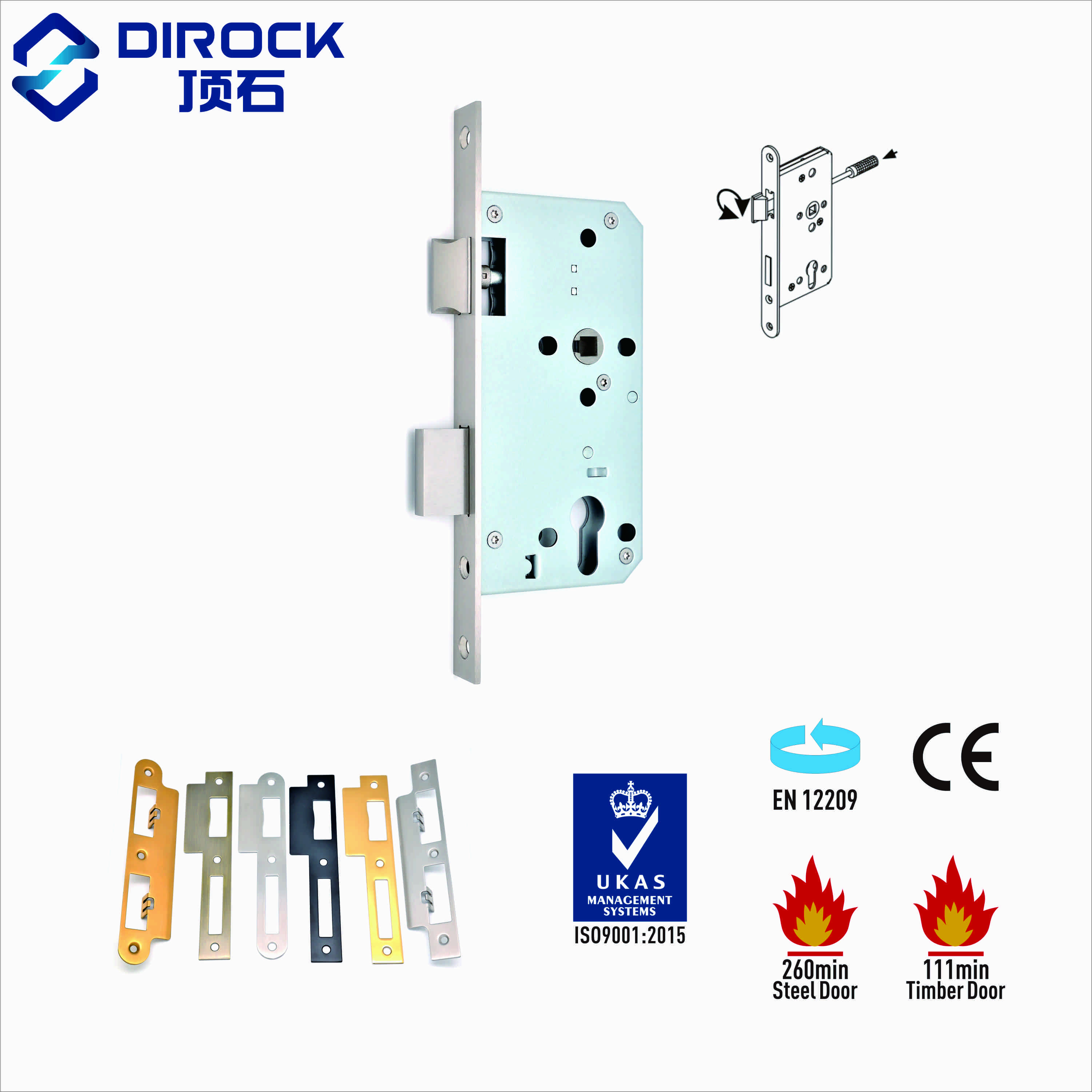 60mins 90mins 120mins  240 mins Fire rated DIN18250/18251 fire door lock EN12209 euro standard 7260 mortise sash lock