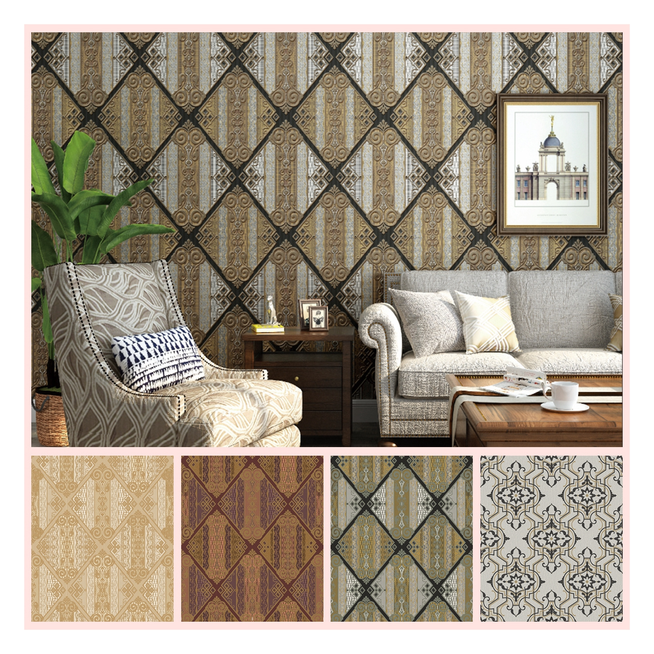 pvc wallpaper European style bedroom living room background wall paper wall coating vinyle wallpaper