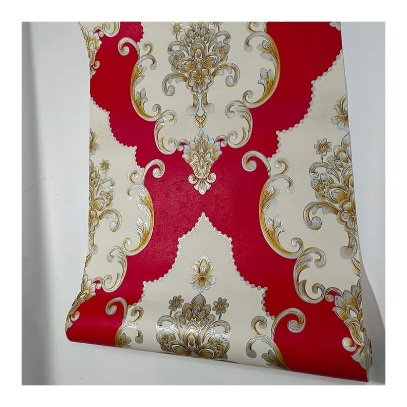 Red damask classical floral pvc wallpaper wall covering fashion new launch home decoration vinyl colorful wallpaper