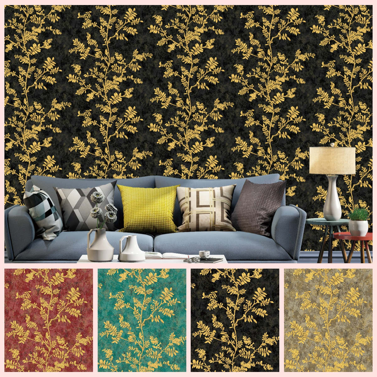 flower art damask deep embossed stone wallpaper