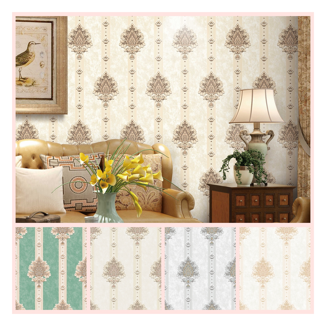 Designs 3d damask pvc wallpaper home wallpapers wall coating decorative wallpaper manufacturer