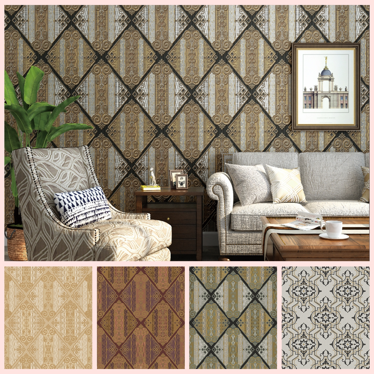 pvc wallpaper European style bedroom living room background wall paper wall coating vinyle wallpaper