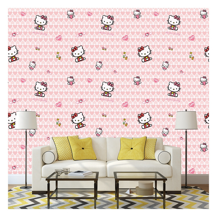 Cartoon hello kitty baby  children room wallpaper home decoration kids 3D pvc /vinyl  wallpaper