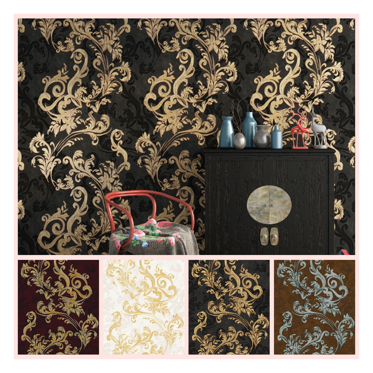 pvc wallpaper European style bedroom living room background wall paper wall coating vinyle wallpaper