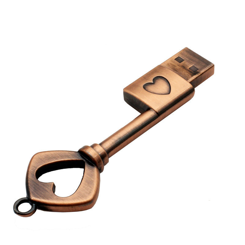 Pen Drive Metal Copper love Heart Key USB Flash Drive memory stick Key Genuine pendrive 4gb 8g 16gb 32gb 64GB Thumb drive