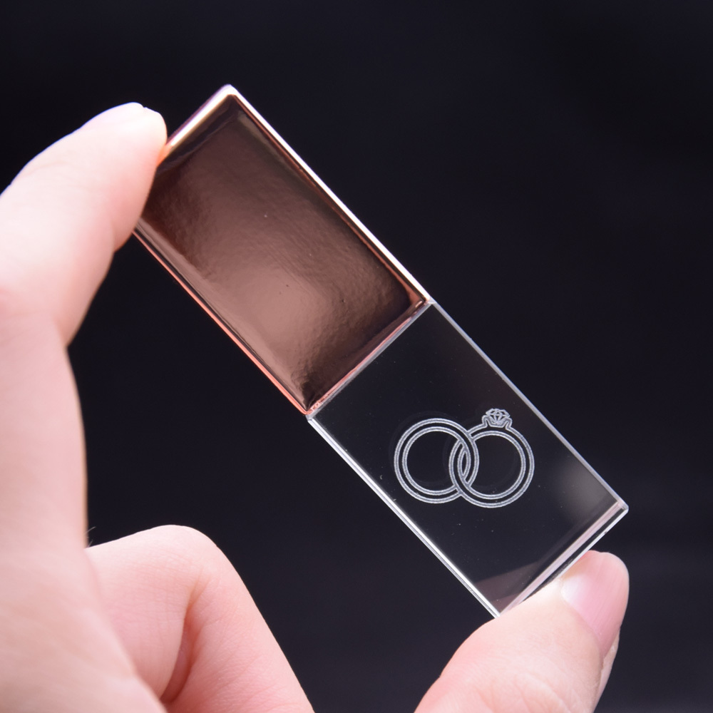 Rose Gold Cristal Transparent USB 3.0 Flash Stick 32G 64gb 128gb customized logo crystol USB flash drives with box