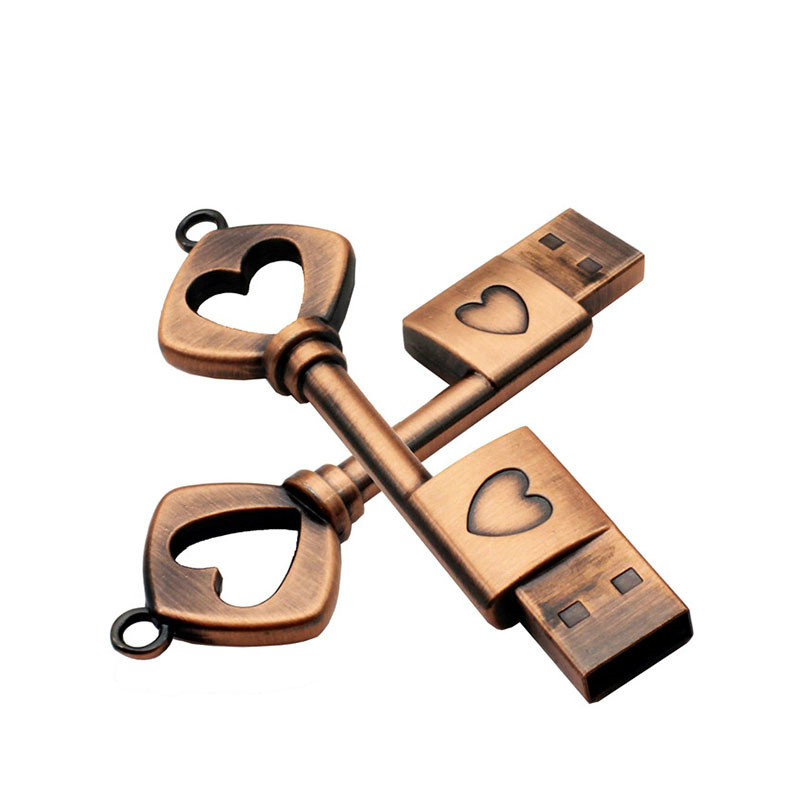 Pen Drive Metal Copper love Heart Key USB Flash Drive memory stick Key Genuine pendrive 4gb 8g 16gb 32gb 64GB Thumb drive