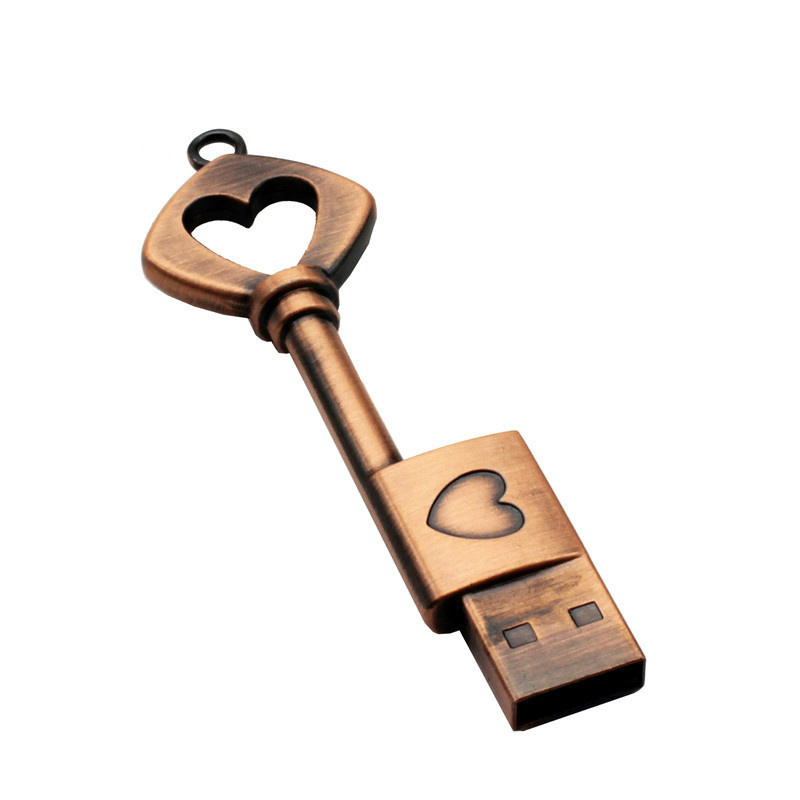 Pen Drive Metal Copper love Heart Key USB Flash Drive memory stick Key Genuine pendrive 4gb 8g 16gb 32gb 64GB Thumb drive