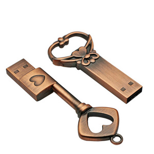 Pen Drive Metal Copper love Heart Key USB Flash Drive memory stick Key Genuine pendrive 4gb 8g 16gb 32gb 64GB Thumb drive