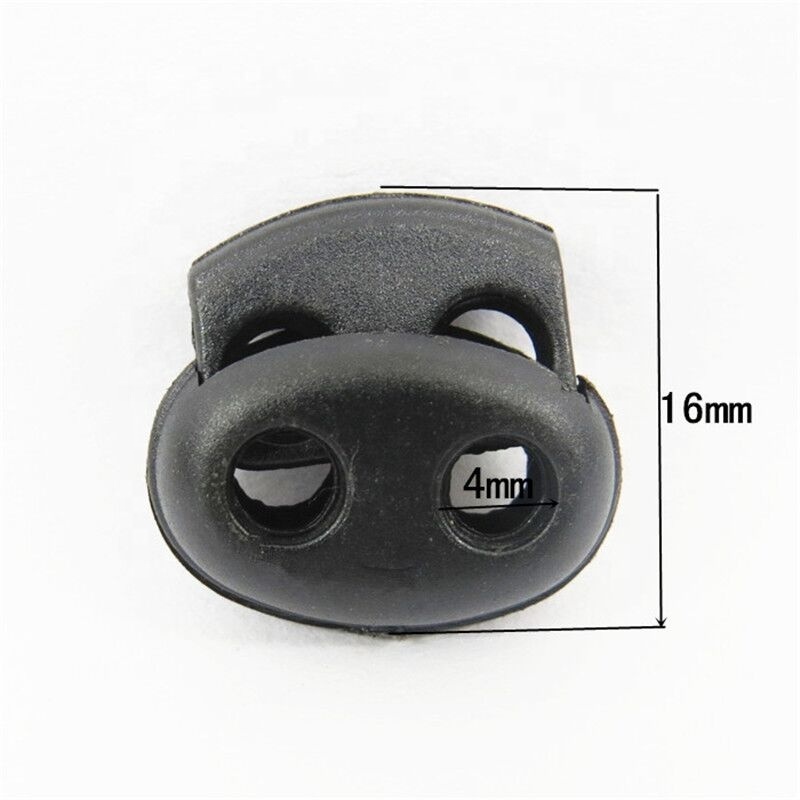 High Quality Fashion Adjustable Double 2 Hole Black Plastic Cord Stopper Spring Oval Cord Lock