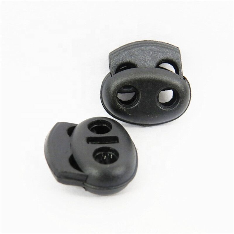 High Quality Fashion Adjustable Double 2 Hole Black Plastic Cord Stopper Spring Oval Cord Lock