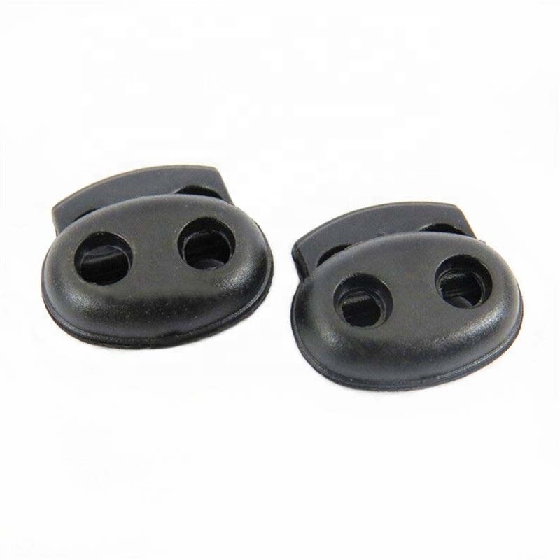 High Quality Fashion Adjustable Double 2 Hole Black Plastic Cord Stopper Spring Oval Cord Lock