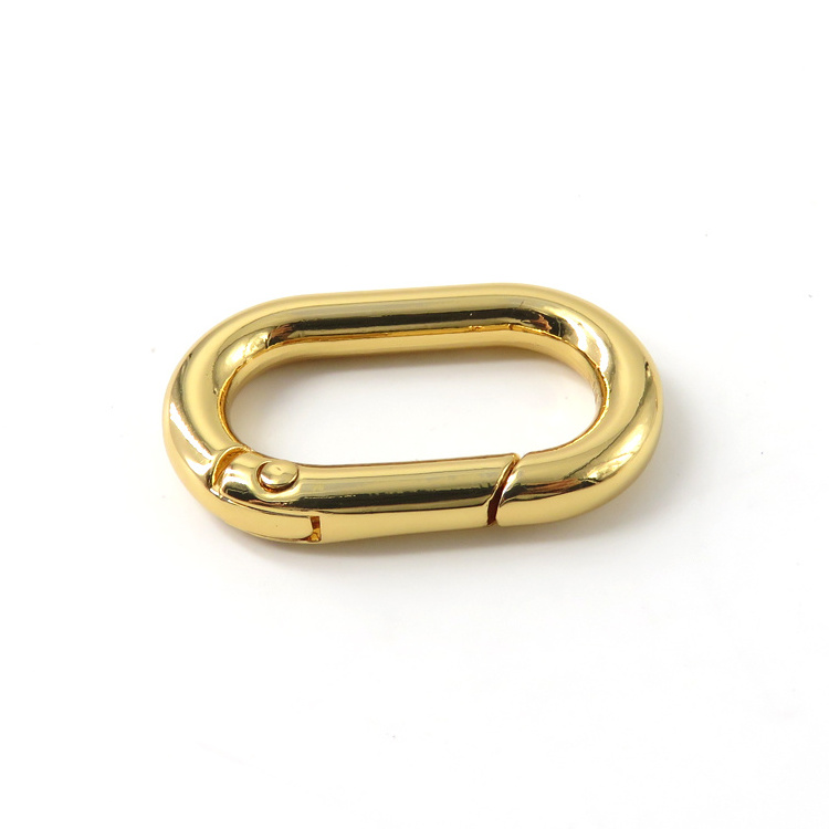 Shiny Gold Custom Zinc Alloy Oval Shape Metal Snap Hook Climbing Key Chain Carabiner Buckle For Handbag