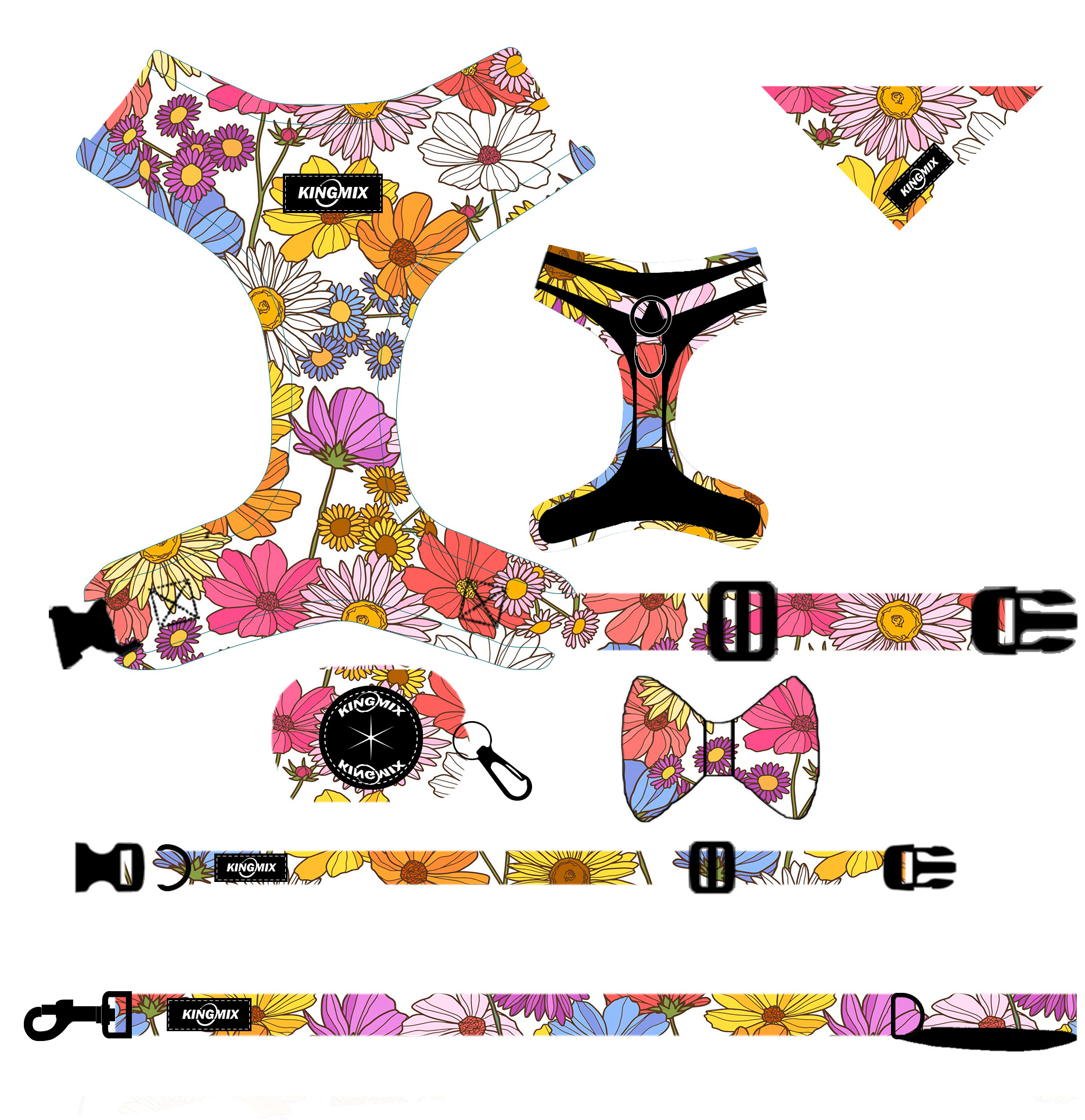 Hot Selling Neoprene Dog Harness set Customized Designs Dog Collar Dog leash No Pull Pet Harness Adjustable