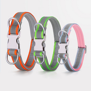 Adjustable Nylon Reflective Strip Dog Pet Collar Id Name Laser Engraved LOGO Quick Release Buckle Pet Training Collars