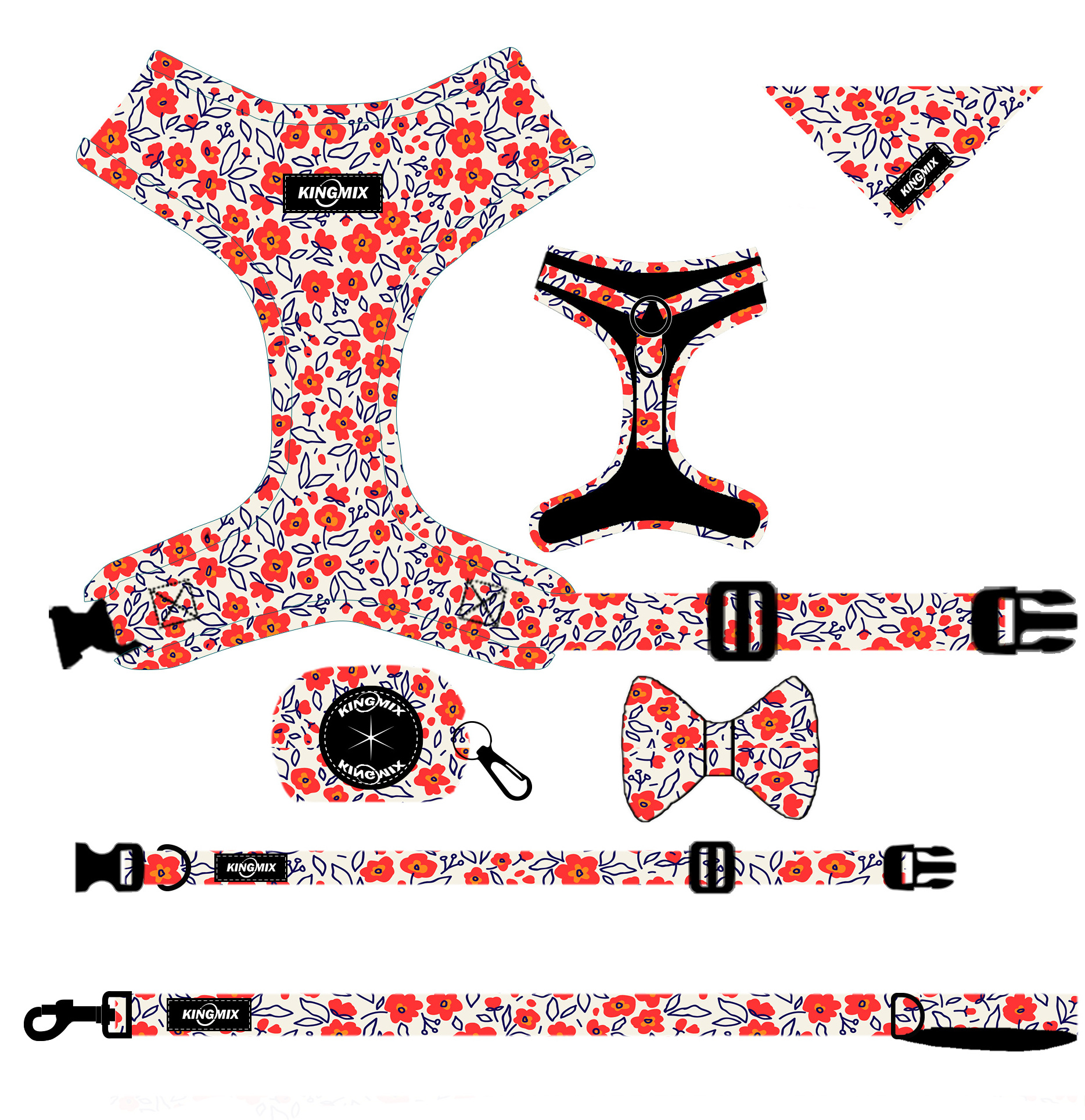 Hot Selling Neoprene Dog Harness set Customized Designs Dog Collar Dog leash No Pull Pet Harness Adjustable