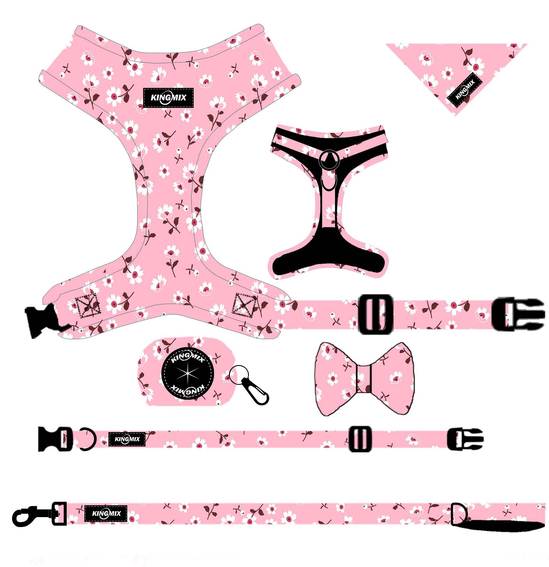 Hot Selling Neoprene Dog Harness set Customized Designs Dog Collar Dog leash No Pull Pet Harness Adjustable