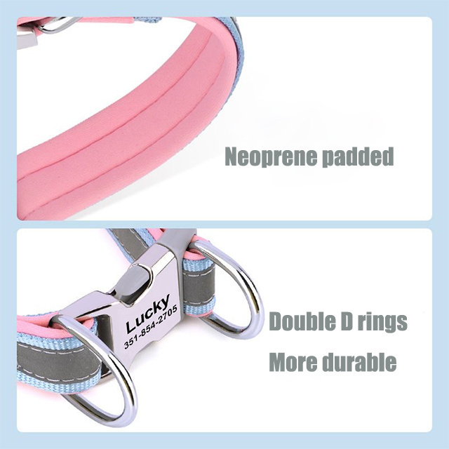 Adjustable Nylon Reflective Strip Dog Pet Collar Id Name Laser Engraved LOGO Quick Release Buckle Pet Training Collars