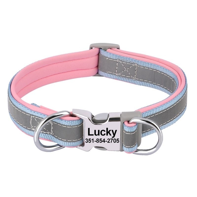 Adjustable Nylon Reflective Strip Dog Pet Collar Id Name Laser Engraved LOGO Quick Release Buckle Pet Training Collars