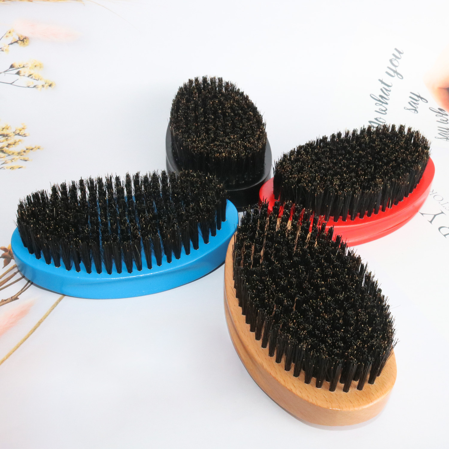 custom Logo Nature 100% boar bristle hair beard brush 360 Wave Curved Wooden Beard Brush Black Hair Brush for Men