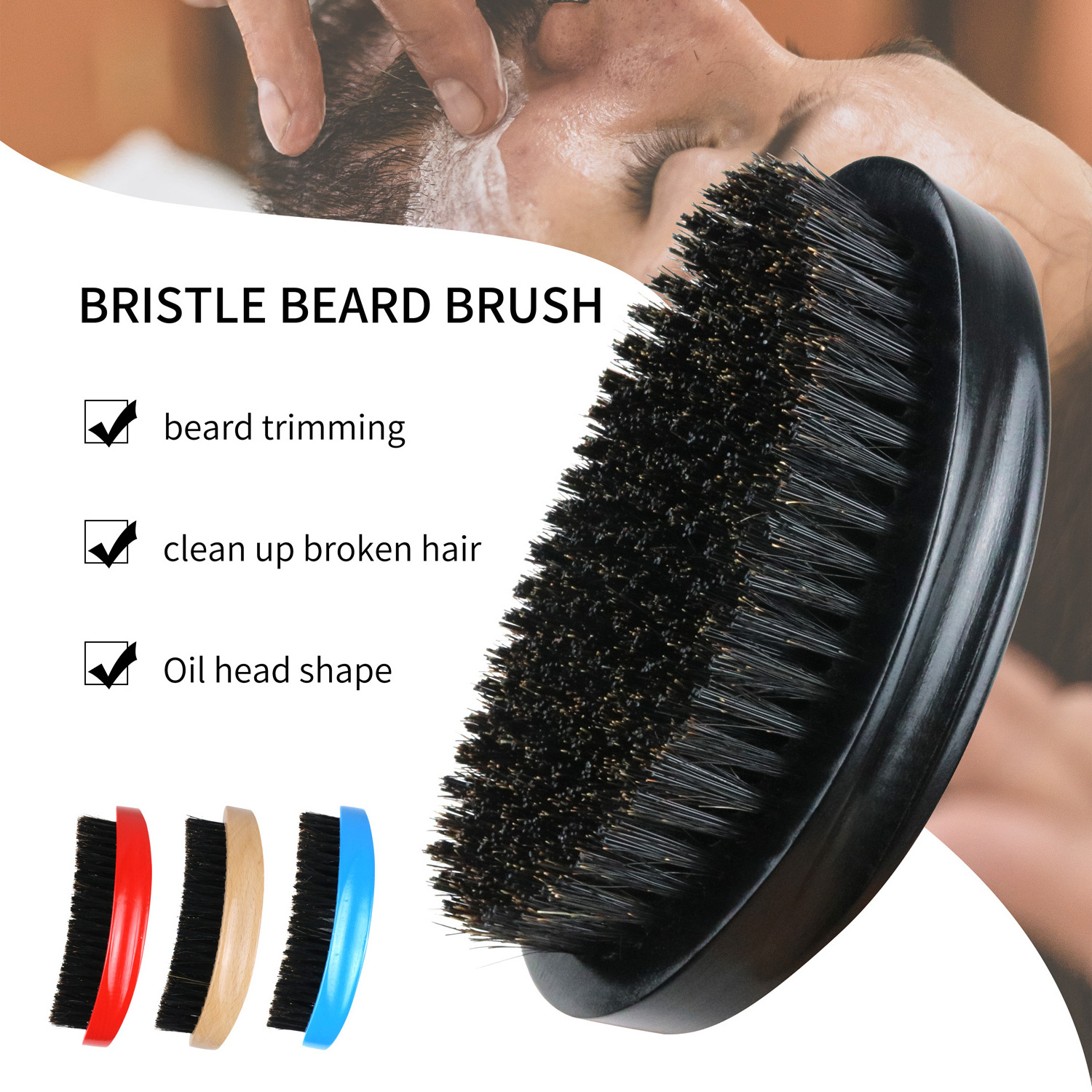 custom Logo Nature 100% boar bristle hair beard brush 360 Wave Curved Wooden Beard Brush Black Hair Brush for Men