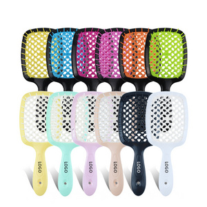 Soft and Hard Customized Logo ABS Paddle Hollowing Out Vent Brush Shower Plastic for Curly  Wet Thick Hair Detangling Hair Brush