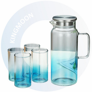 Tea Water Pitcher Set High Quality Heat-resisting Clear Glass Pitcher Wholesale Glass Drinking Modern Glass Cup Jug Set