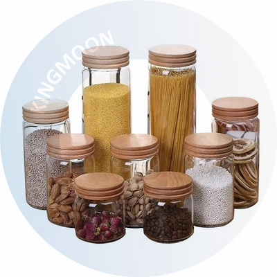 Food Storage Borosilicate Canister Jars Bottles Transparent Clear Glass with Wood Sealed Lid Kitchen Glass Containers CLASSIC