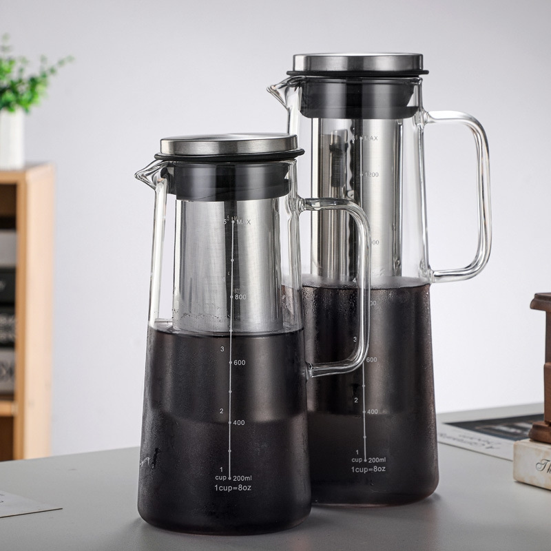 Hot Selling Airtight Glass Cold Brew Iced Coffee Maker  Pitcher  with Stainless Steel Filter and  lid