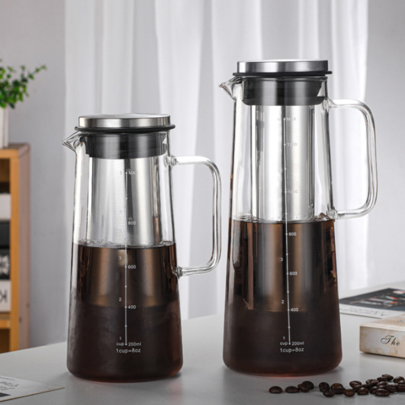 Hot Selling Airtight Glass Cold Brew Iced Coffee Maker  Pitcher  with Stainless Steel Filter and  lid