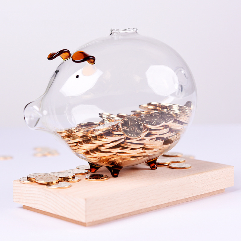 Cute Design Transparent Glass Coin Bank Piggy Money Saving Box Pig Bank for Girls Boys Kid Children