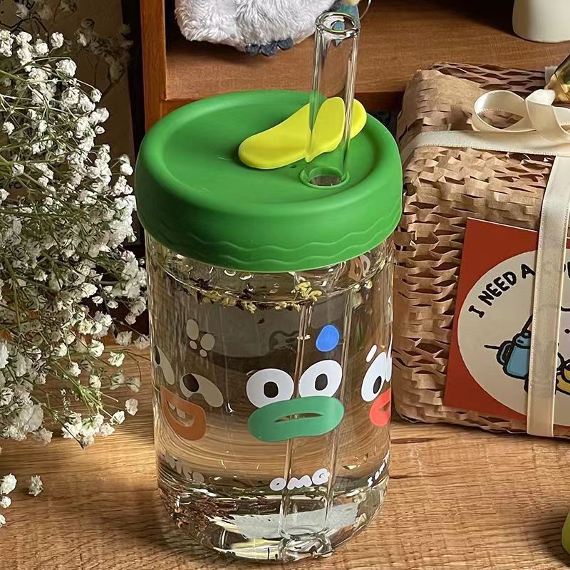 Tumbler Iced Coffee Cups Drinking Glasses Beer Bottle Boba Tea Smoothie Juice Cup Glass with Silicone Lid Low MOQ Straw