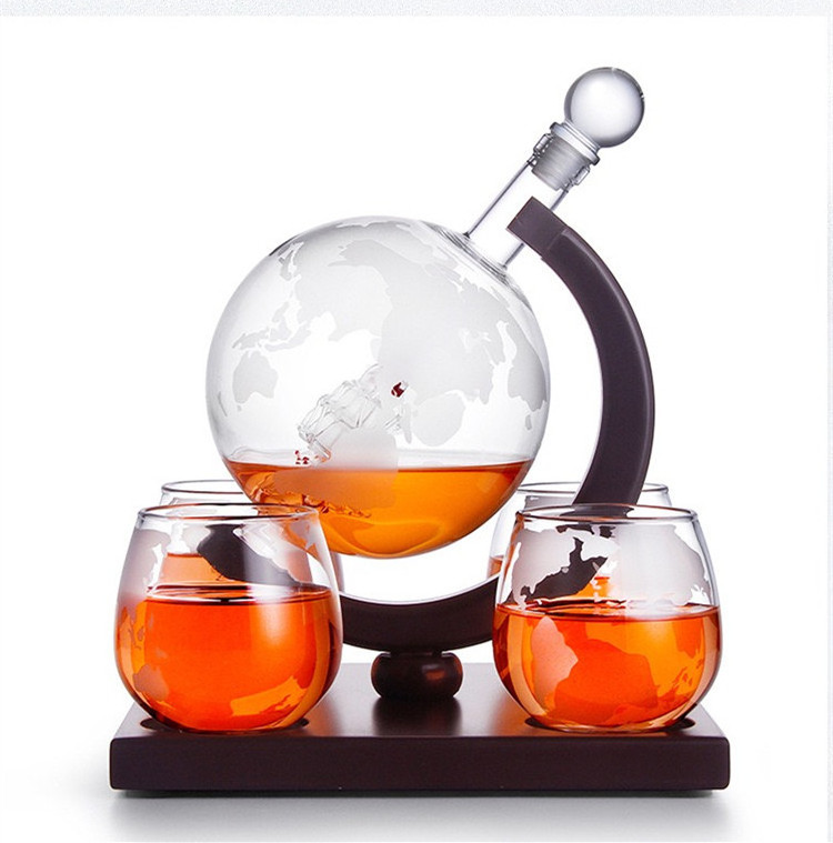 Globe Shape Whiskey Wine Decanter Set Tableware CN;HEB Transparent Box Glass Clear Glass with World Map Printing White K-WD9729