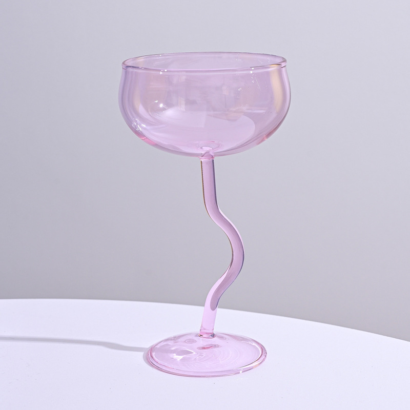 Lead-Free Clear Glass Exclusive Cocktail, Martini, Wine Glass with Curved Wave Stem for Bar Drinks Colored Glass Goblet