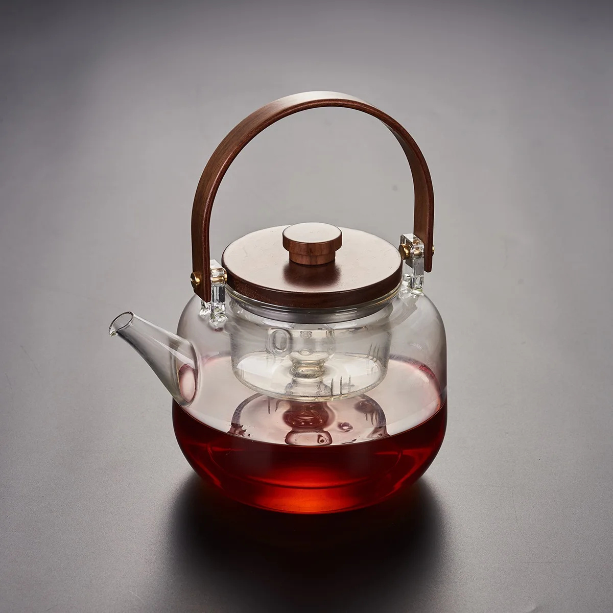 2023 Hot Selling Borosilicate Glass Teapot Set Clear Glass Teapot with Wood Handle and Glass Infuser for Coffee New Style