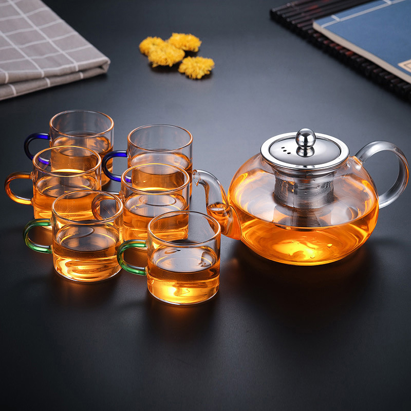 Hand Blown Heat Resistant Clear Glass Tea Set Teapot with Infuser and tea light candle Warmer / heater