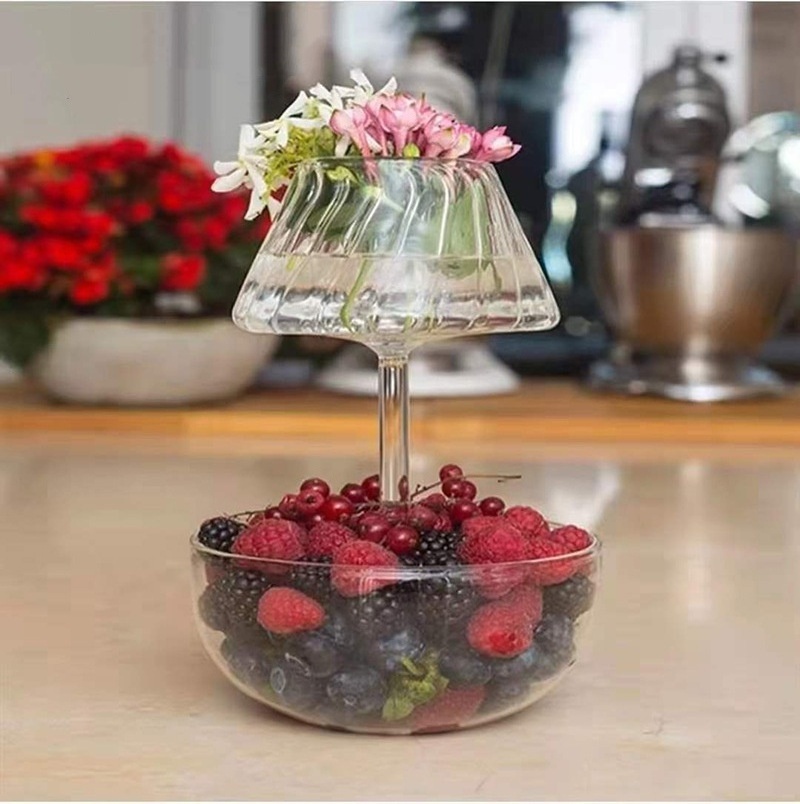 New Arrival Modern Simplicity Tabletop Decor Clear Double Layer Glass Snack Fruit Dessert Serving Plate