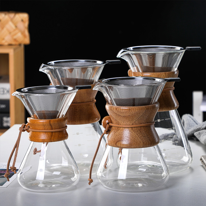 Glass Coffee Maker Reusable Stainless Steel Filter Manual Coffee Dripper with Glass Carafe Convenient Pour Over Coffee Brewer