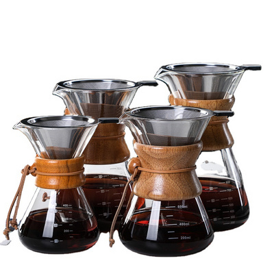 Glass Coffee Maker Reusable Stainless Steel Filter Manual Coffee Dripper with Glass Carafe Convenient Pour Over Coffee Brewer