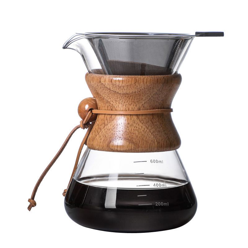 Glass Coffee Maker Reusable Stainless Steel Filter Manual Coffee Dripper with Glass Carafe Convenient Pour Over Coffee Brewer