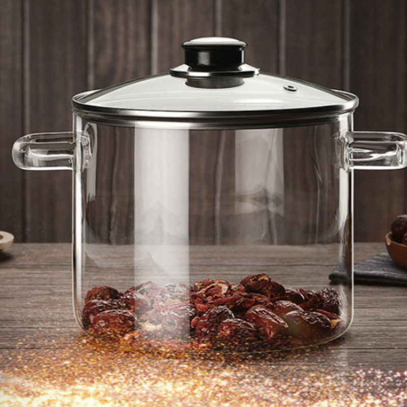 High Borosilicate glass Large capacity boiling pot with lid and two handles like ears