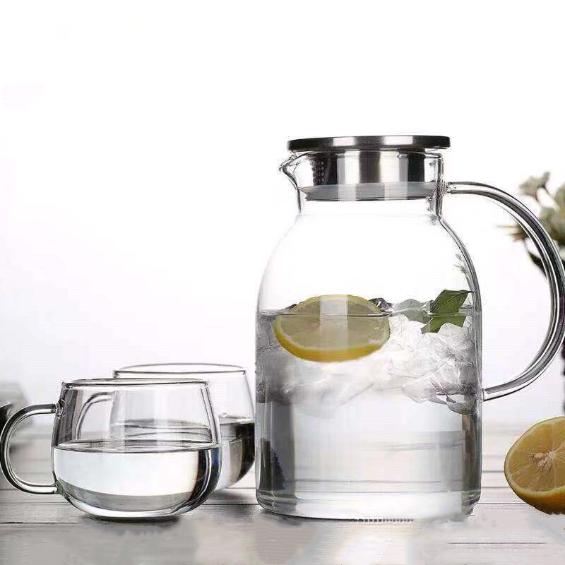 Wholesale Heat Resistant Large Borosilicate Glass Water Jug With Stainless Steel Lid Handle for Hot/Cold Water Juice Tea Milk