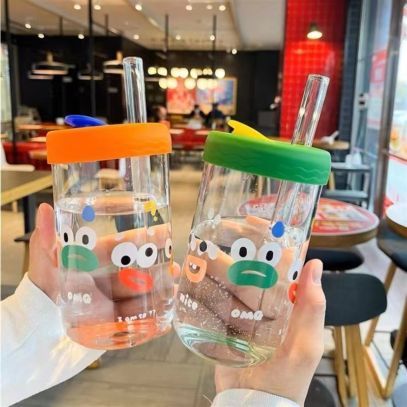 Tumbler Iced Coffee Cups Drinking Glasses Beer Bottle Boba Tea Smoothie Juice Cup Glass with Silicone Lid Low MOQ Straw