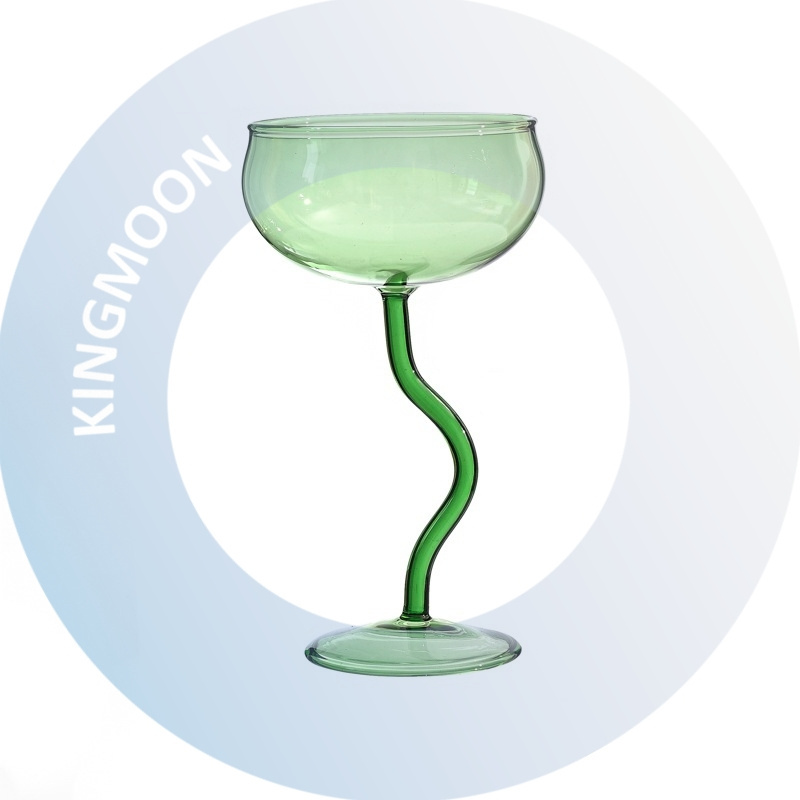 Lead-Free Clear Glass Exclusive Cocktail, Martini, Wine Glass with Curved Wave Stem for Bar Drinks Colored Glass Goblet