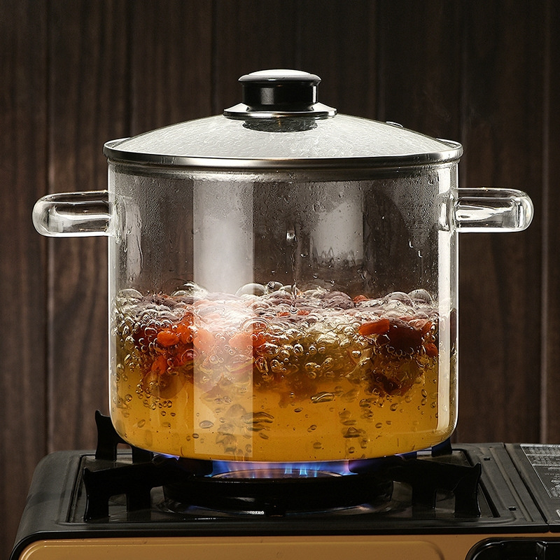 High Borosilicate glass Large capacity boiling pot with lid and two handles like ears