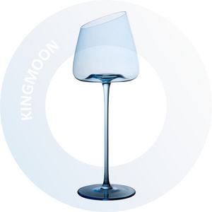 Wholesale Price Long Stem Slanted Mouth Blue Colored Red Wine Champagne Glass Goblet