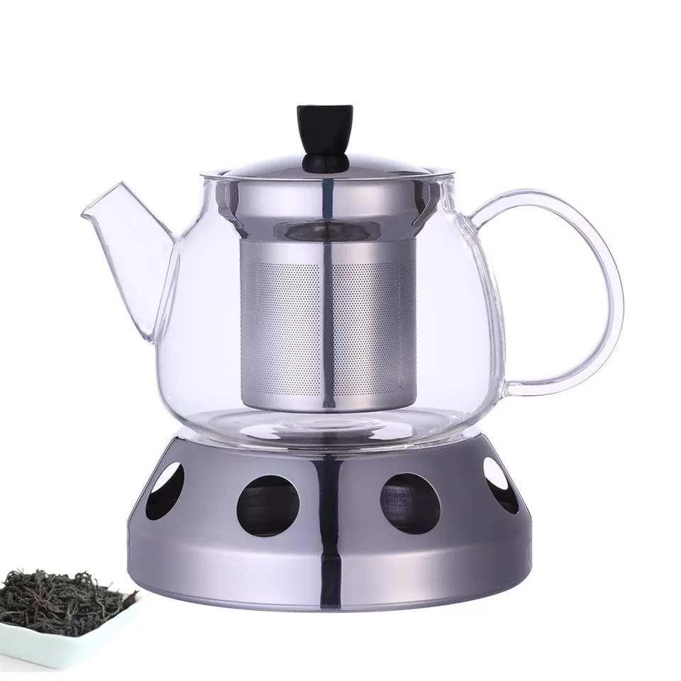 Glass Teapot Set Stovetop Safe Tea Infuser Maker with a Candle Warmer and Double Wall Teacups / Blooming & Loose Leaf Tea Pot